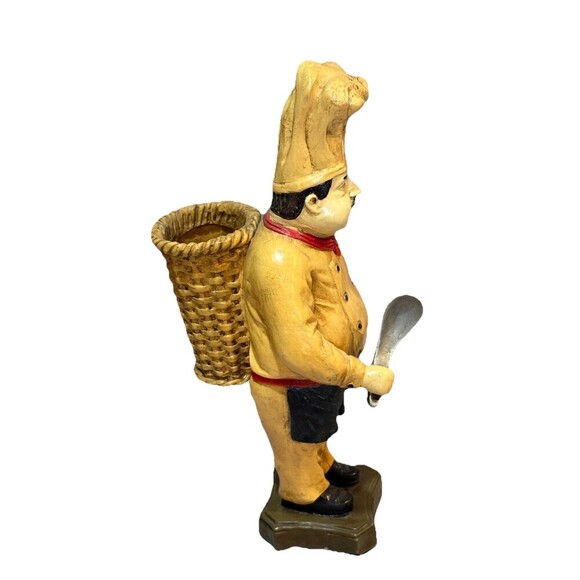 Vintage Fat Chef 12" Italian Chef Figurine Statue Back Basket & Spoon - Picture 3 of 7